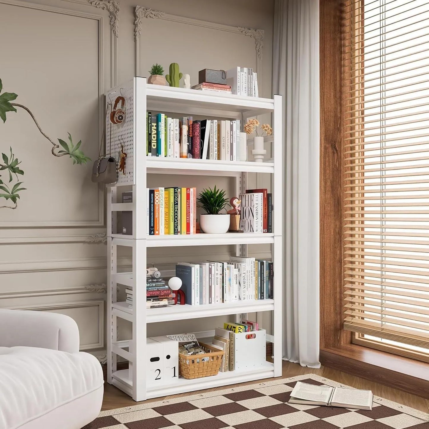 White Garage Shelving, 5 Tier Adjustable Shelving Units, Heavy Duty Metal Shelves, Bookshelf for Garage, Pantry, Basement, Living Room