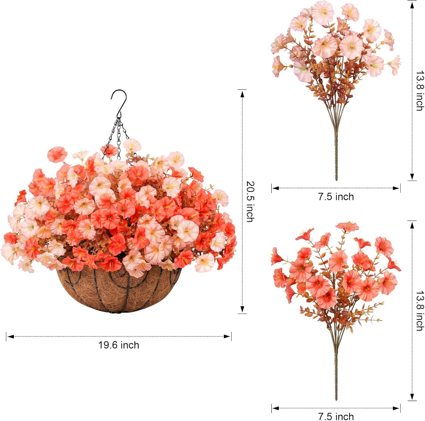Artificial Fall Flowers Fake Hanging Plants Flowers Basket for Outdoors Autumn Decoration, Silk Morning Glory with Eucalyptus Look Real UV Resistant Faux Flowers for Outside Porch Patio Balcony, Mix