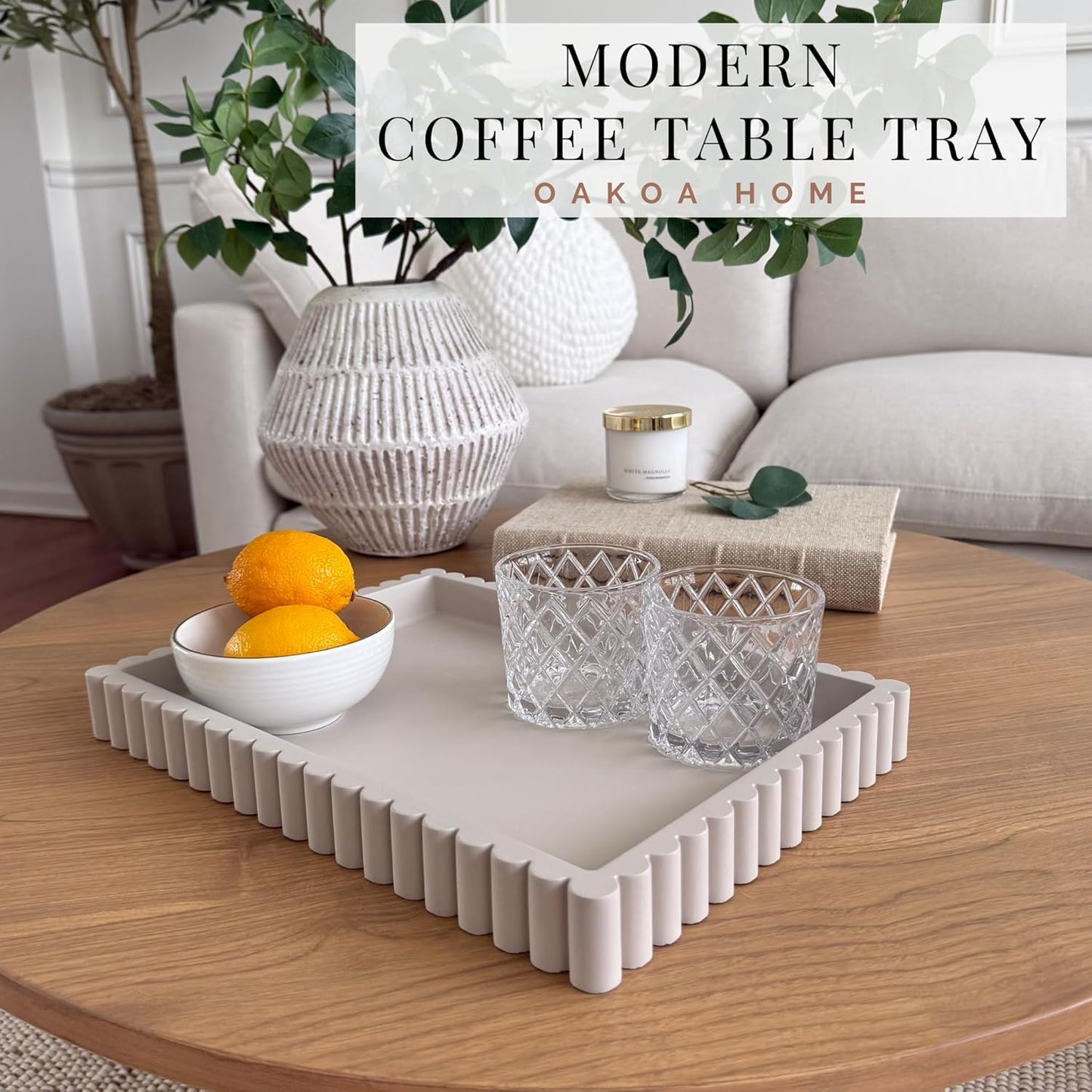 OAKOA Concrete Decorative Tray for Coffee Table Tray Decor - Ottoman Tray for Living Room - Bandejas Decorativas - Table Trays Decorative - Coffee Table Centerpiece