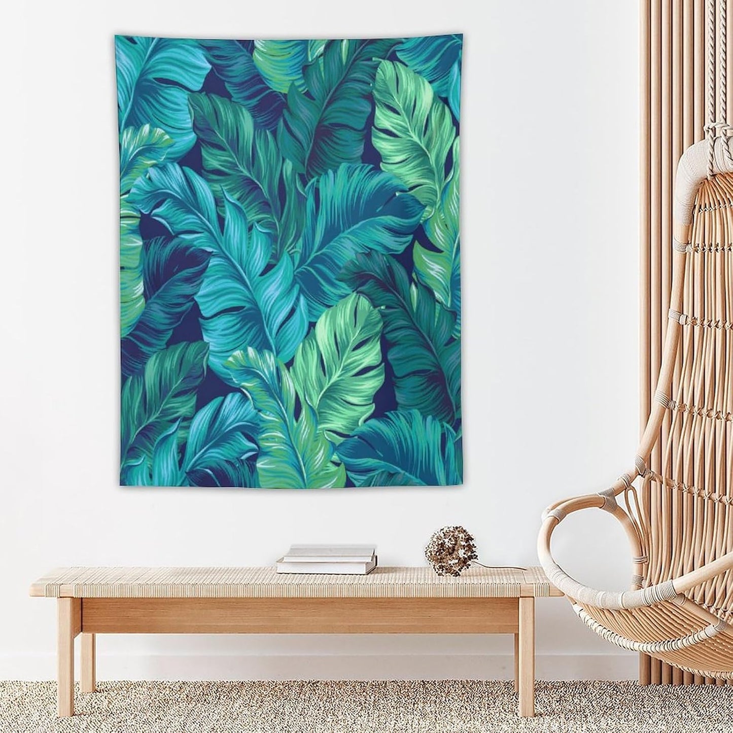 ICMOLYYENLO Tropical Green Plant Tapestry, Green Palm Leaves Natural Landscape Print Wall Tapestry for Bedroom Living Room Dormitory 50x60 Inch