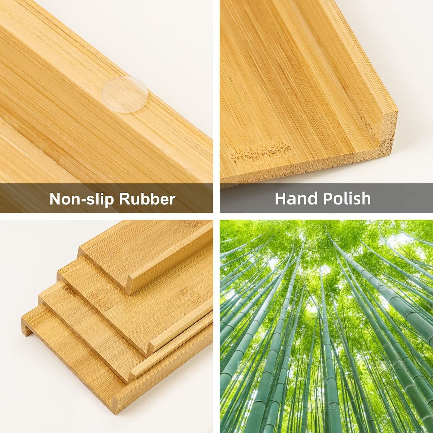 Spice Drawer Organizer with 24 Spice Jars and 216 Labels,Non-slip Rubber, Bamboo 4 Tier Spice Racks Tray Seasoning Containers for Kitchen Drawers,Cabinets,Countertops,13" Wide * 15.8" Deep