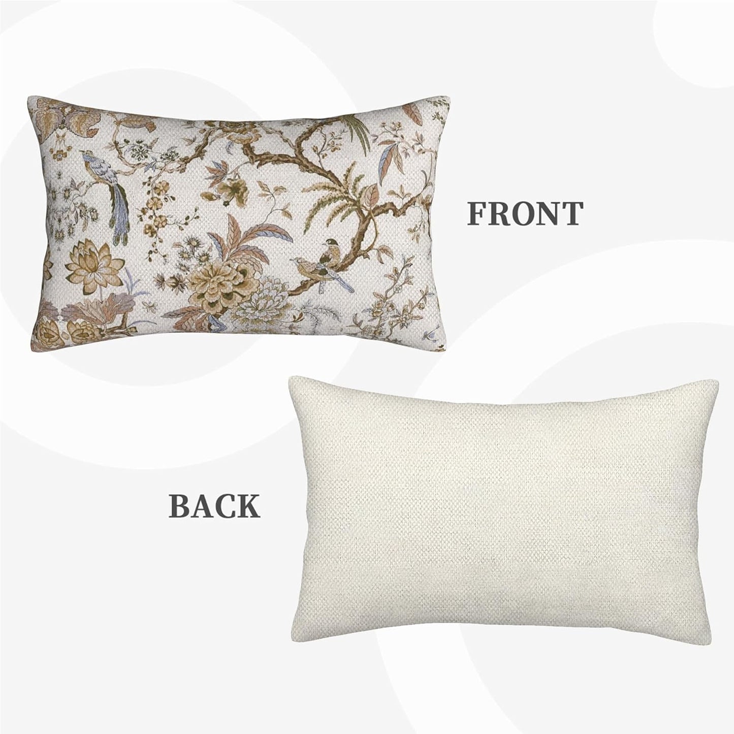 Spring Floral Birds Pillow Covers 12 x 20 Inch Set of 2 for Chinoiserie Flowers Decor Throw Pillows Brown and White Plant Outdoor Decorative Cushion Cases for Couch Bed Decorations