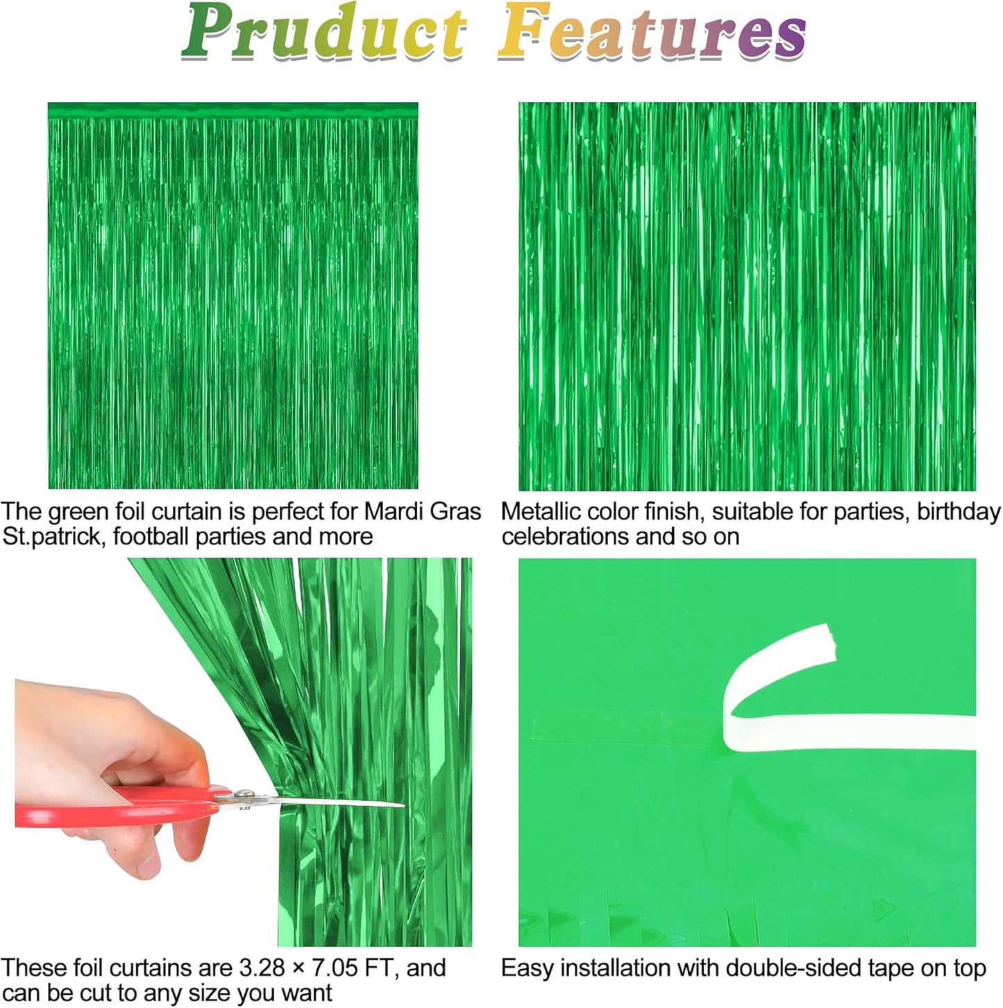 8 Pack Green Streamer, 3.28 FT x 7.05 FT Dinosaur Backdrop, Metallic Tinsel Backdrop FOI Fringe Curtains Party Streamer, Jungle Decor Green Streamer Party Decorations Photo Booth Props