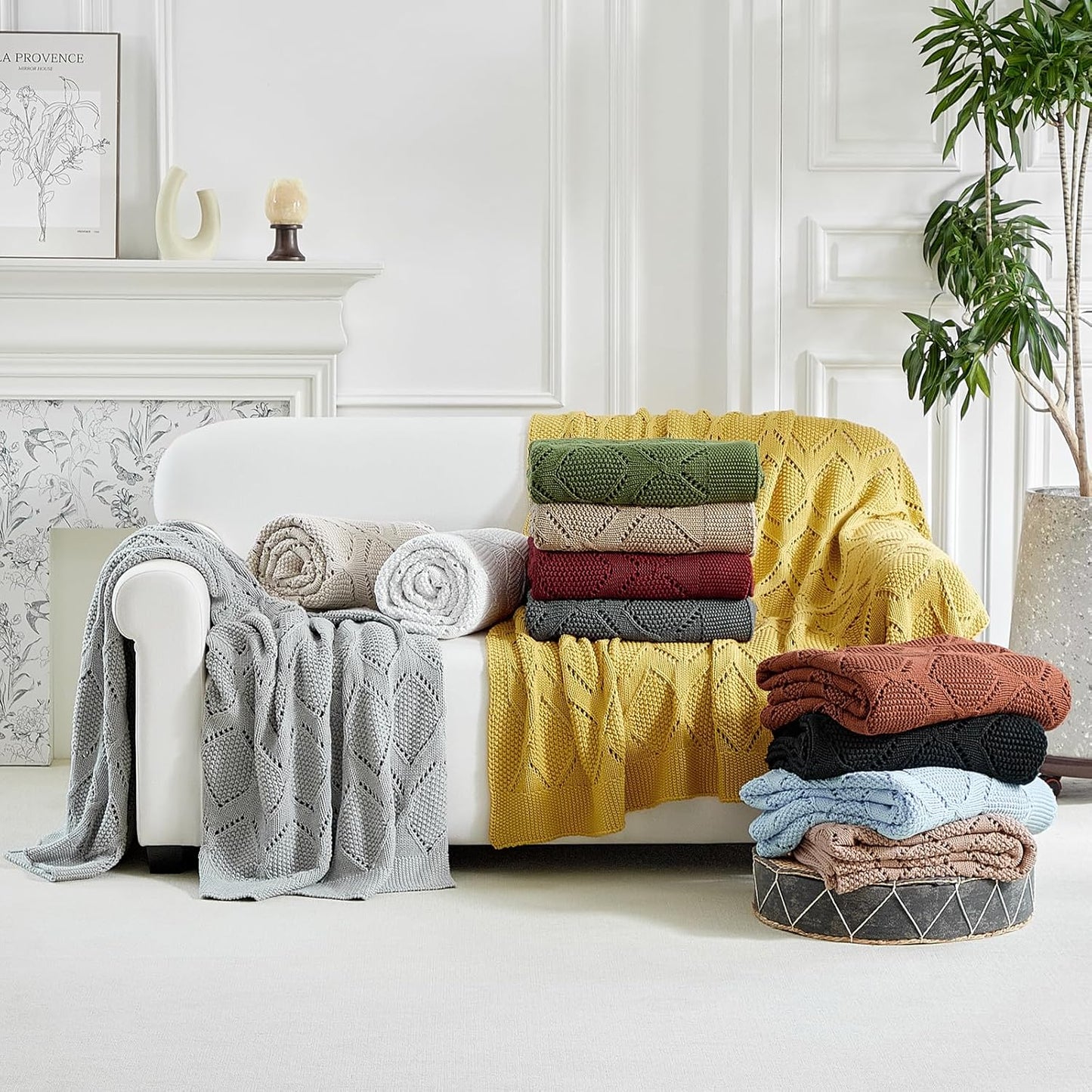 Longhui bedding Chunky Cotton Knit Throw Blanket for Couch, Sofa, Bed, or Chair, Decorative Breathable Fall Cable Knit Blanket 51 x 63 Inches, Light Blue