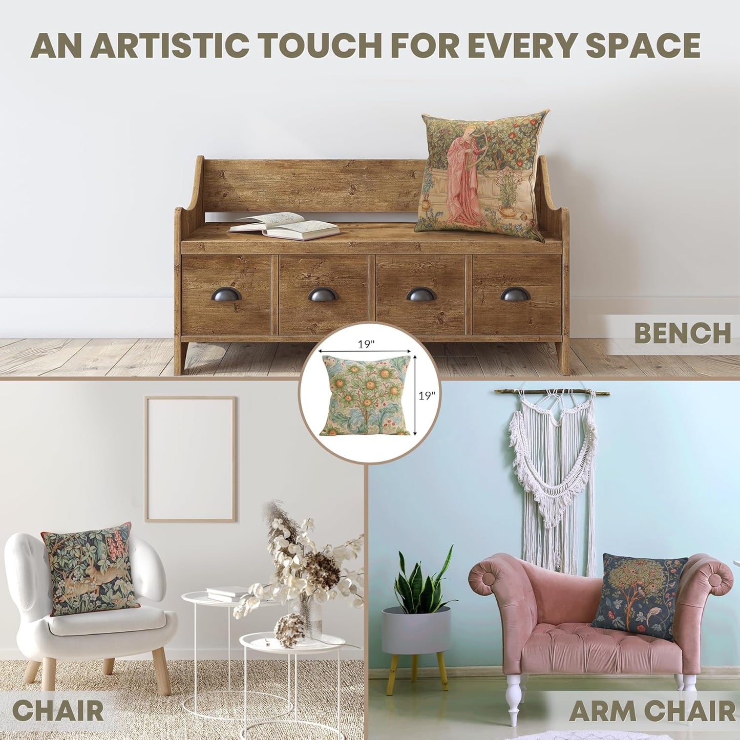 Charlotte Home Furnishings Decorative Tapestry Pillow Cover 19x19 in, Orange Tree Couch Throw Pillow Cover, French Country Square Cushion Cases for Living Room Home Decor, Soft Cotton Jacquard Woven