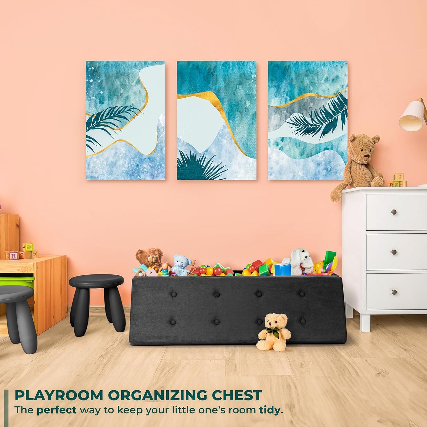 Sorbus Storage Ottoman Bench – for Living Room, Hallway, End of Bed, Bedroom Bench 43 in Large Folding Chest Seat Trunk w/Cover – Blankets, Coffee Table, Foot Rest– Tufted Velvet Linen Fabric (Black)