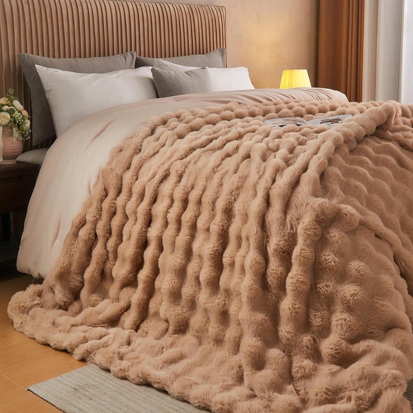 Lotus Karen Faux Fur Blanket - Big Bubble Rabbit Fluff Twin Size, 60x80 Inches