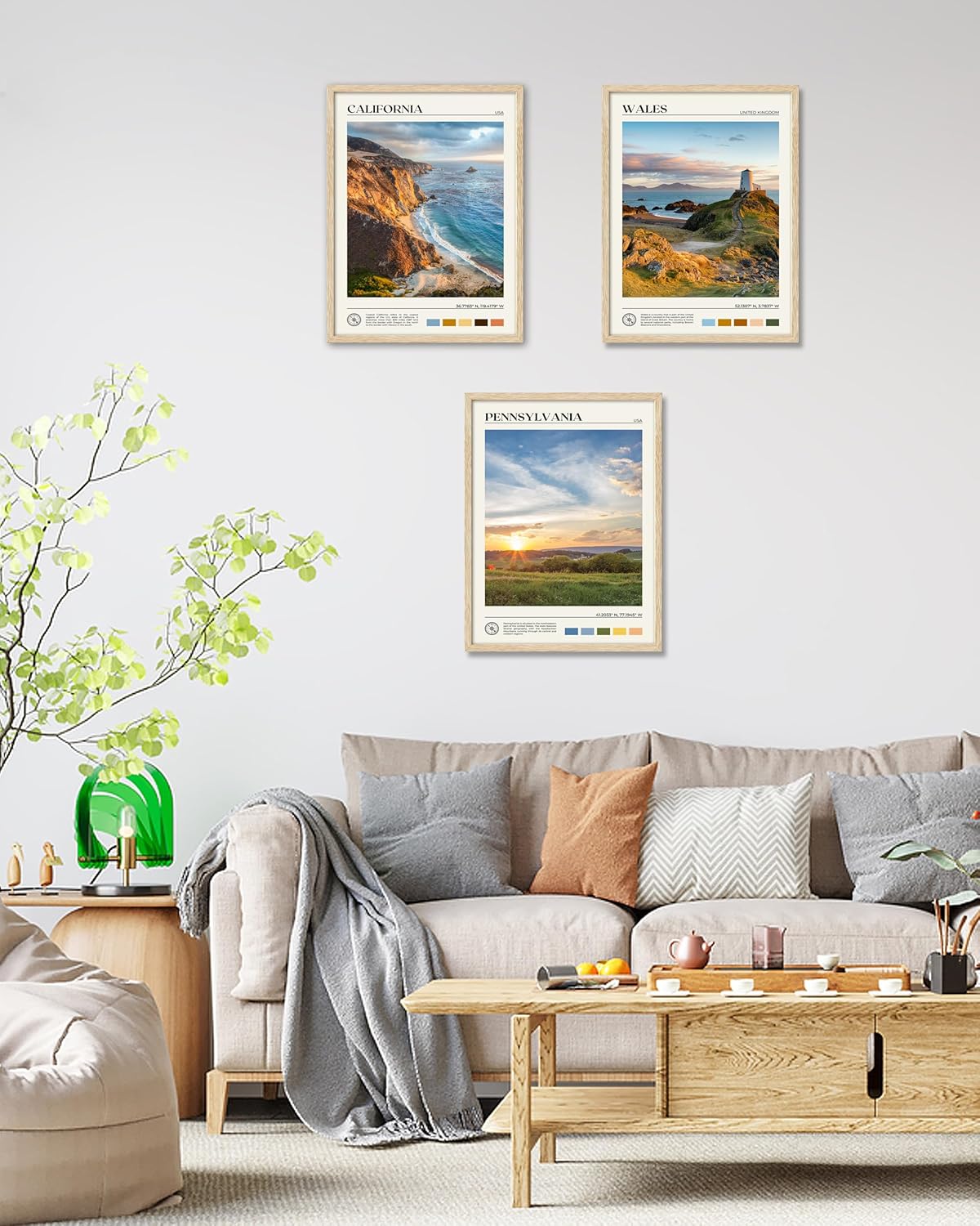 HesenDot Natural OAK Wood Framed Pennsylvania Wall Art,12x16in Appalachian Mountains Scenery Canvas Wall Print,Classic Urban Landmark Wall Decor for Living Room, Bedroom,Office Gallery Set of 1