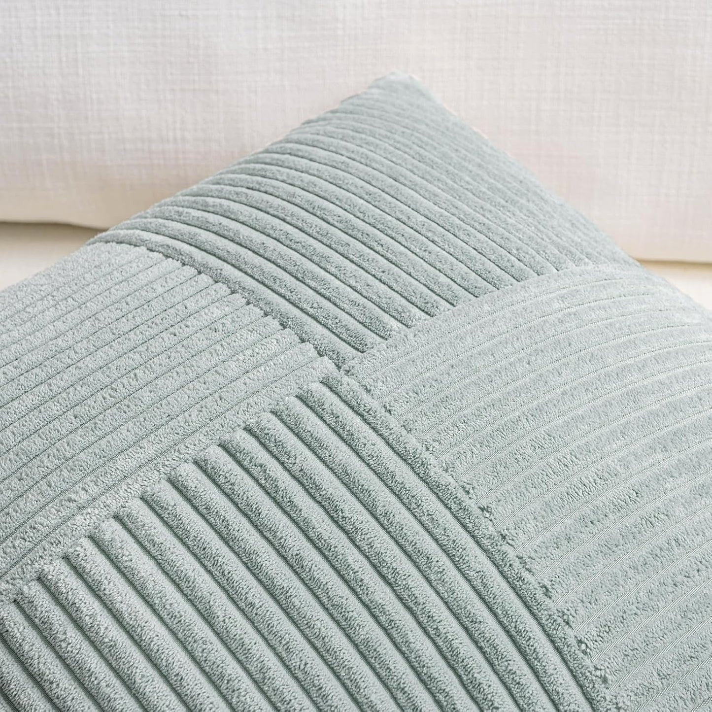 Fancy Homi Set of 2 Grey Blue Boho Long Lumbar Body Decorative Throw Pillow Cover 14x36 Inch for Bed Couch Bedroom Bench, Soft Patchwork Corduroy Textured Pillow Case, Rustic Farmhouse Room Décor