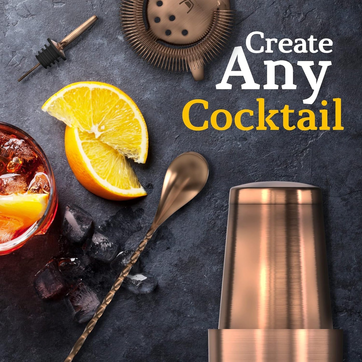 Highball & Chaser Bartender Kit with Black Bamboo Stand Beautiful Cocktail Shaker Set and Bar Tools Stainless Steel Boston Shaker Bartender Kit with Stand (Antique Copper)