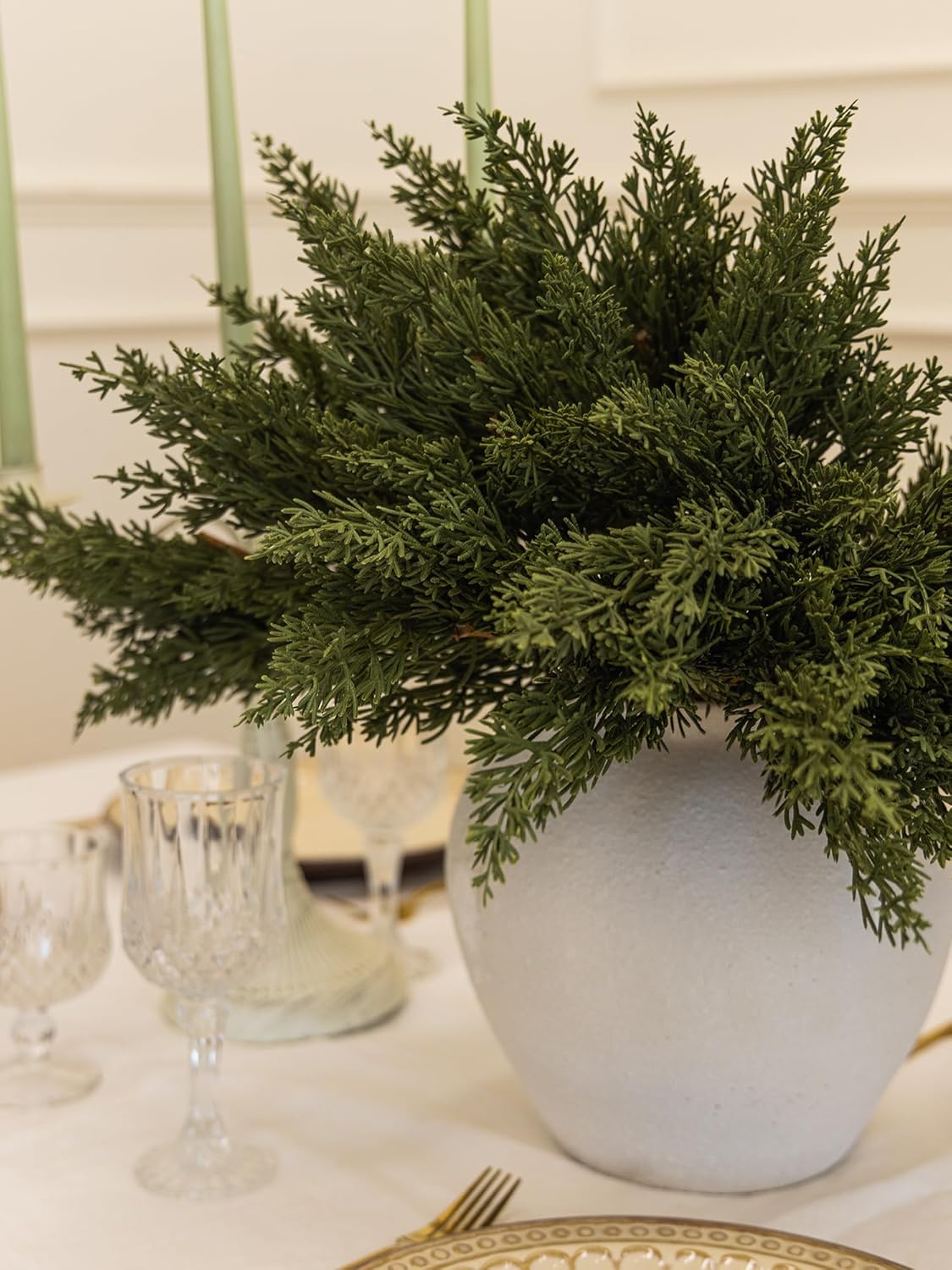 MISSPIN 12 Pcs 19.5 Inches Christmas Cedar Branches, Cedar Artificial Christmas Branches DIY Crafts Faux for Xmas Indoor Outdoor Home Decor