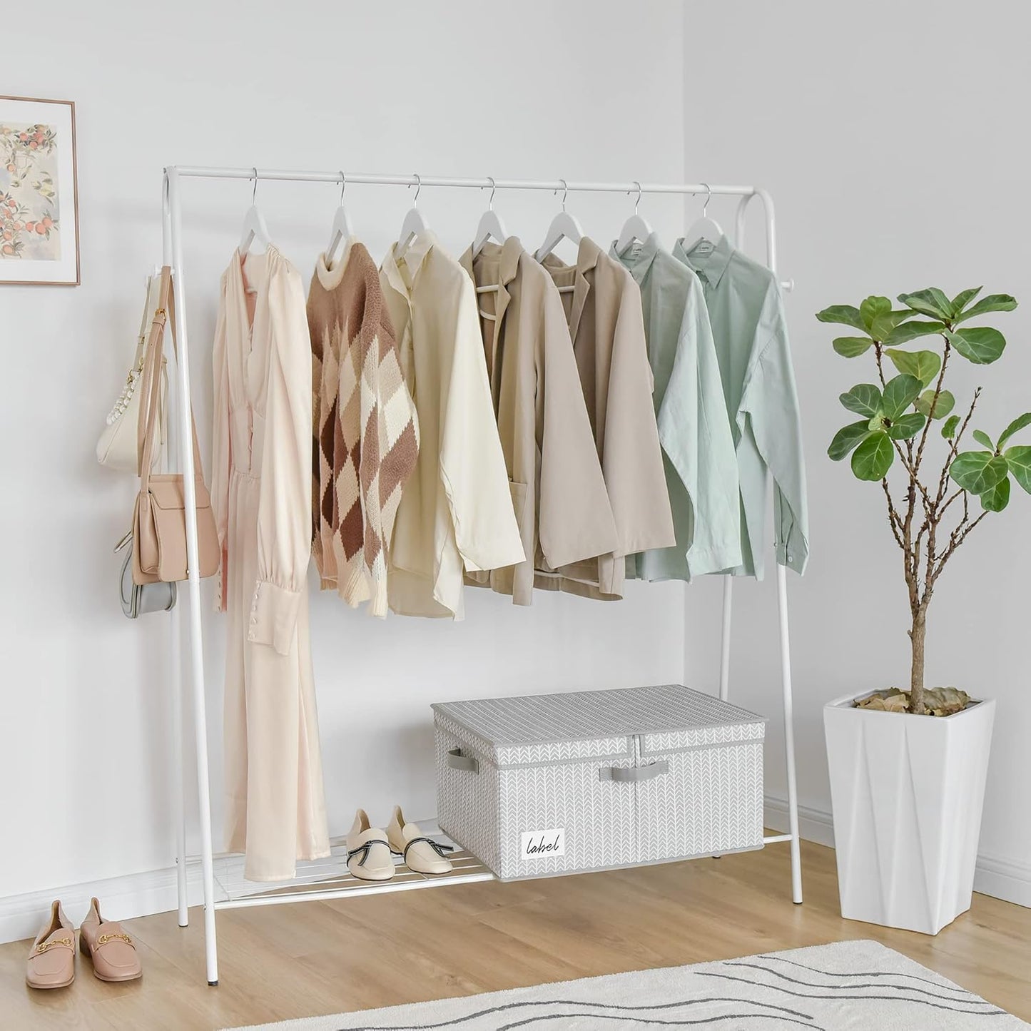 GRANNY SAYS Closet Storage Bins with lids, Fabric Storage Box with Lid, Clothes Bins Storage for Closet, Shelf Baskets for Living Room Wardrobe Shelves, Jumbo, Gray/White, 1-Pack