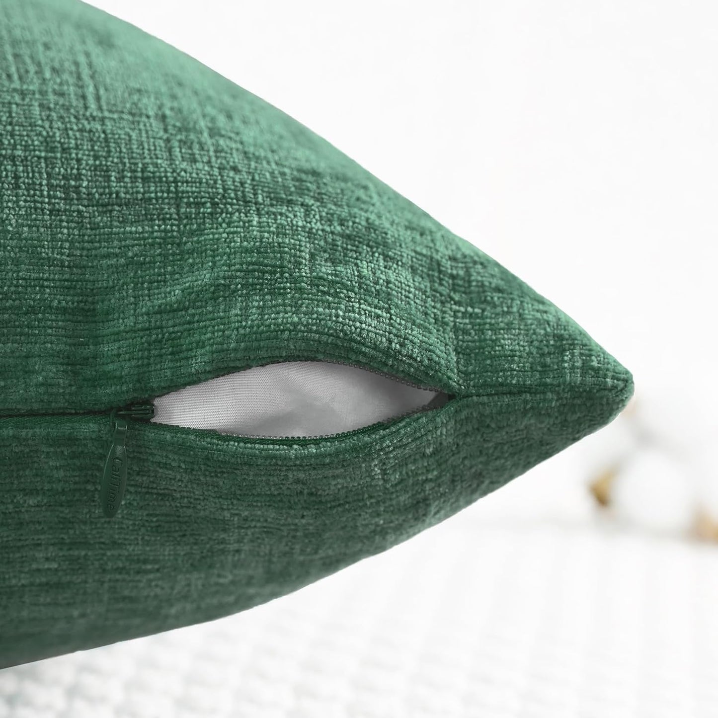 CaliTime Throw Pillow Covers Decorative 24 X 24 Inches Pack of 2 Cozy Chenille Cushion Cases for Couch Sofa Bed Living Room Home Dark Green