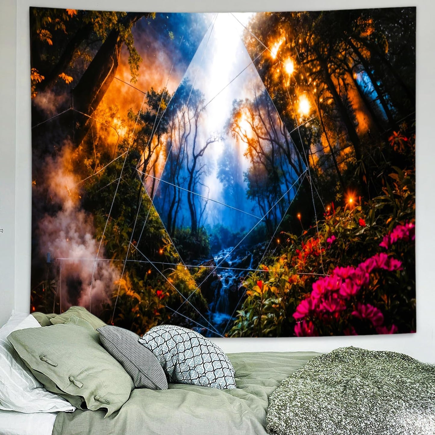 Delur Forest Tapestry Tree of Life Misty Tropical Rainforest Tapestry Wall Hanging Mystical Colorful Spiritual Psychedelic Nature Landscape Headboard for Bedroom Living Room Home Decor (70.8" x 92.5")