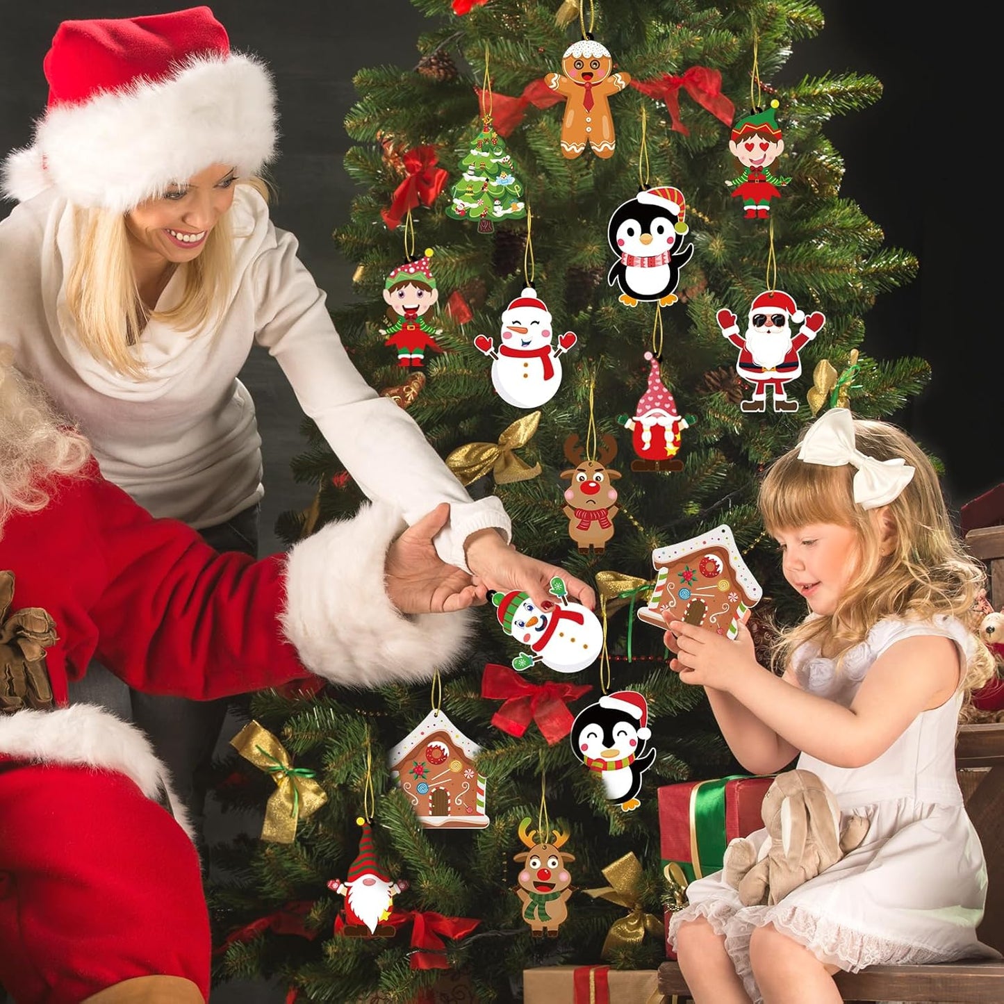 VABAMNA 72pcs Christmas Ornament Crafts for Kids - Make Your Own Ornament Kit with Christmas Craft Stickers for Kids Xmas Tree Holiday Hanging Decor, 9 Designs