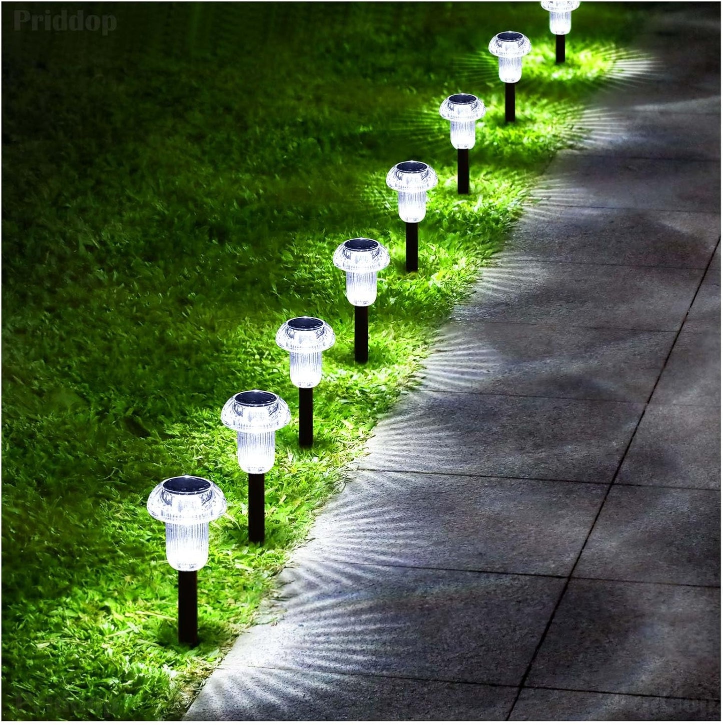 Solar Lights Outdoor Pathway Waterproof 8 Pack Cold White LED Acrylic Mushroom Decorative Garden Lights for Yard Landscape Patio Outside Decor