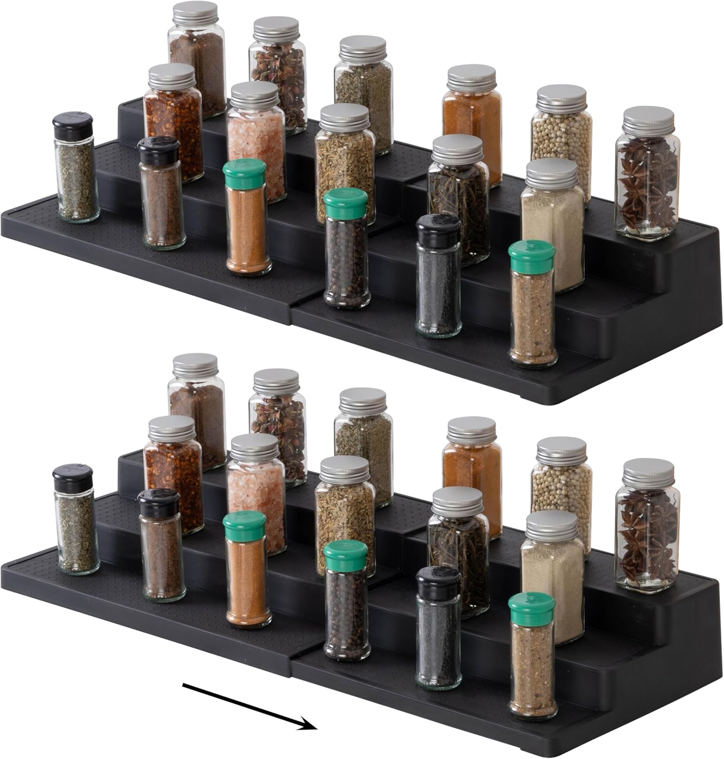 SIMPLEMADE 3-Tier Spice Rack Organizer - Versatile Storage Shelf for Kitchen, Bathroom, Bedroom & Office, Set of 2, Expandable Black