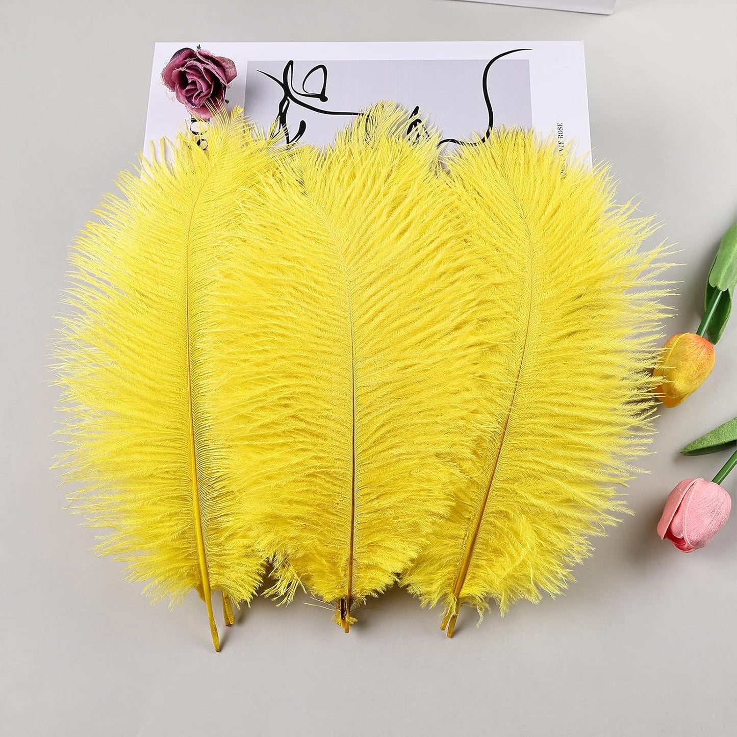 THARAHT Yellow Ostrich Feathers 12pcs Natural Bulk 10-12Inch 25cm-30cm for Crafts Wedding Party Centerpieces Halloween and Home Decoration Feathers
