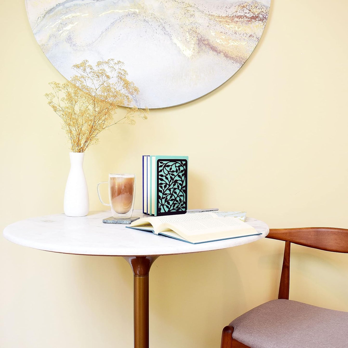 CNK Book Ends for Shelves - Metal Holders for Home Office Heavy Books, Shelf Stoppers, Decorative Set of 2 Black Infinite Leaves Bookends