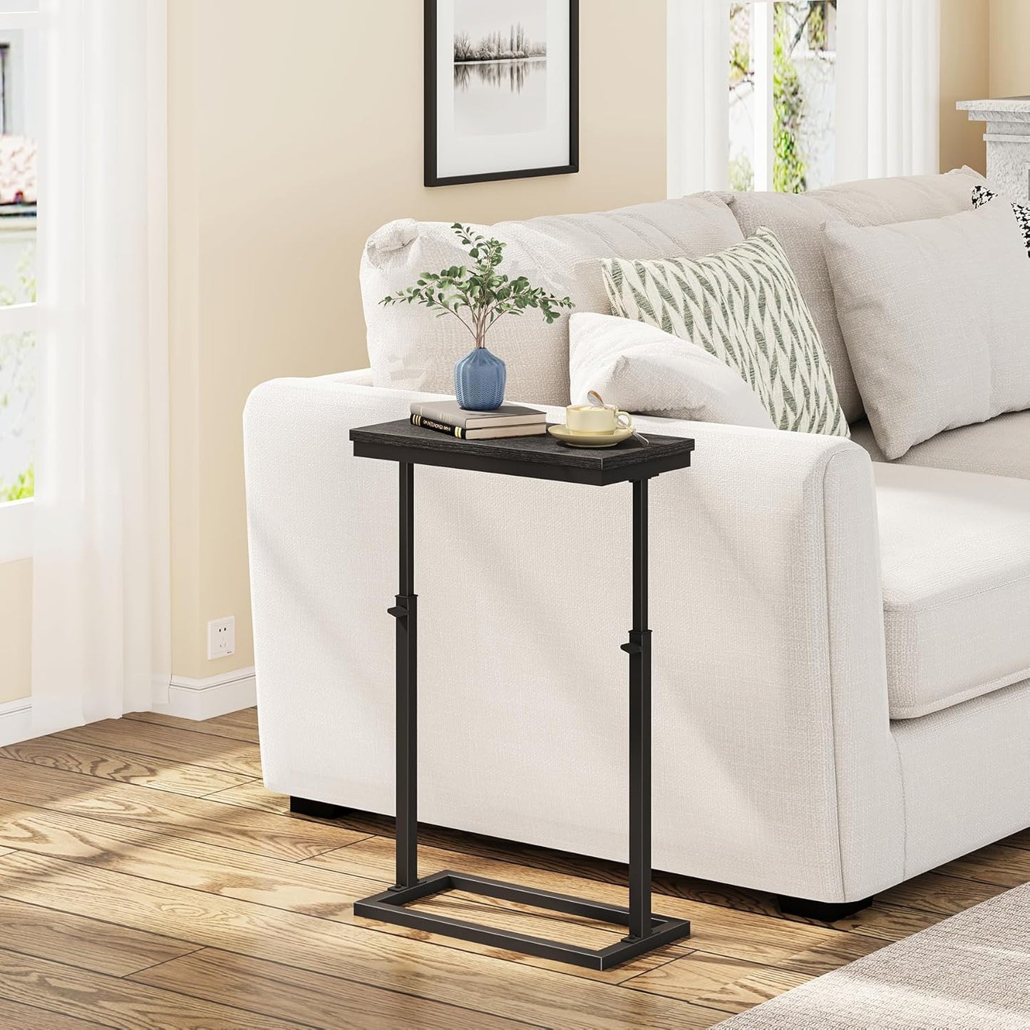 TUTOTAK End Table, Side Table, Tall Couch Table, Sofa Table, Living Room, Bedroom, Black TB01BK0832