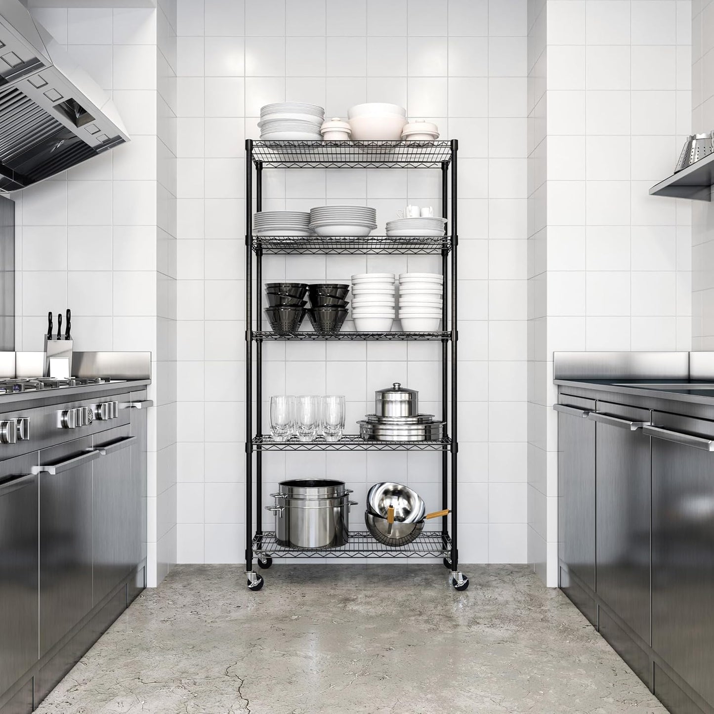 Seville Classics UltraDurable Heavy Duty NSF Solid Steel Wire Rack Storage Unit, Organizer for Garage, Warehouse, Office, Restaurant, Classroom, Kitchen, Black, 5-Tier Shelving, 36" W x 18" D