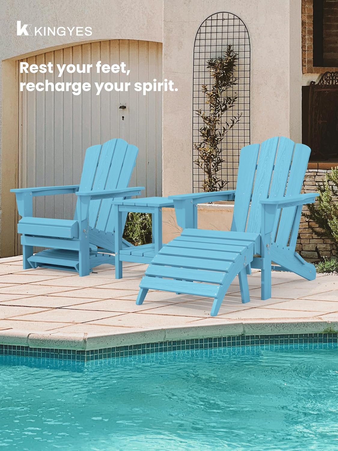 KINGYES Folding Adirondack Ottoman for Adirondack Chair, Light Blue