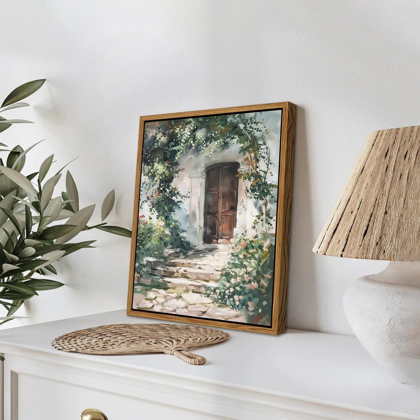 Floating Framed Canvas Vintage Wall Art, Rustic Cottage Spring Garden Oil Paintings Print, Country Floral Pictures Wall Decor for Living Room Bedroom Office Home Decor 8x10 inch