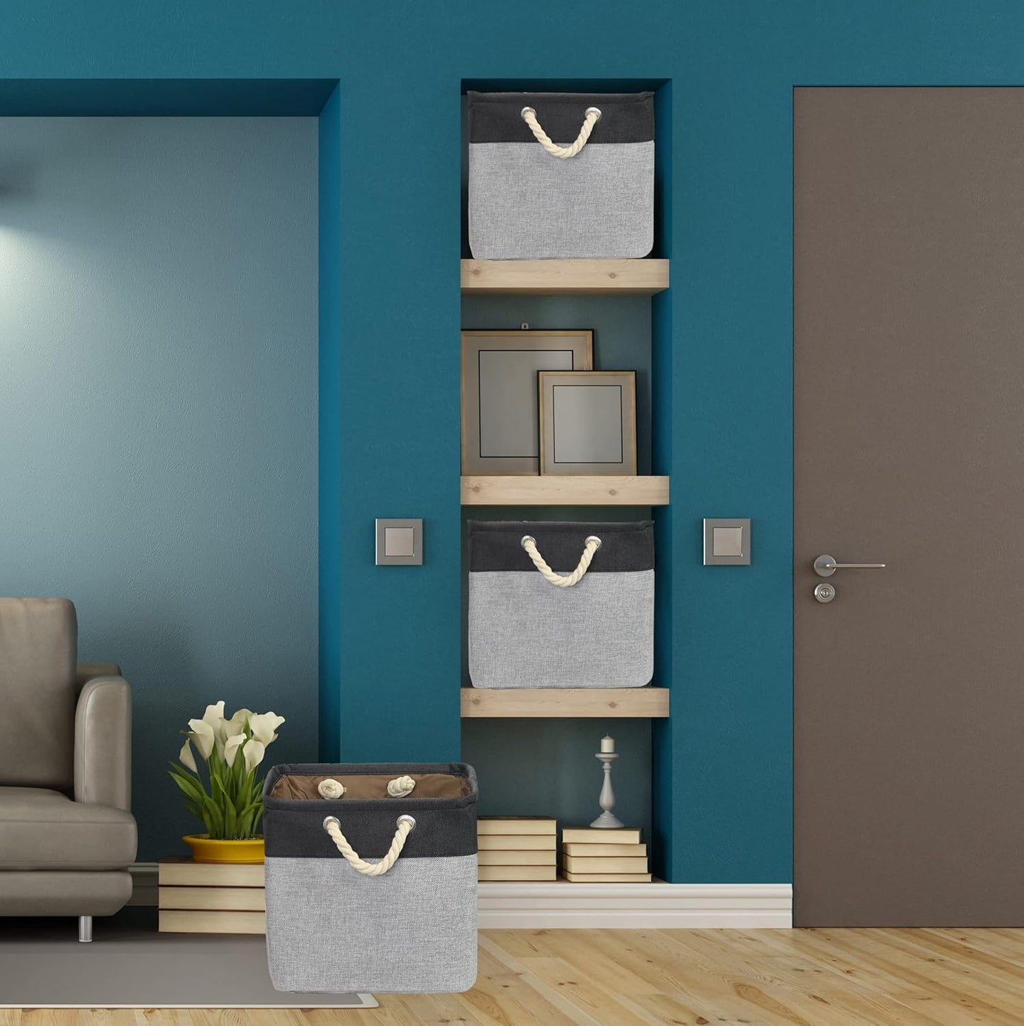 SIMPLE HOUSEWARE Fabric Storage Cubes, 13" x 13" Storage Bin, 3 Pack, Dark Gray