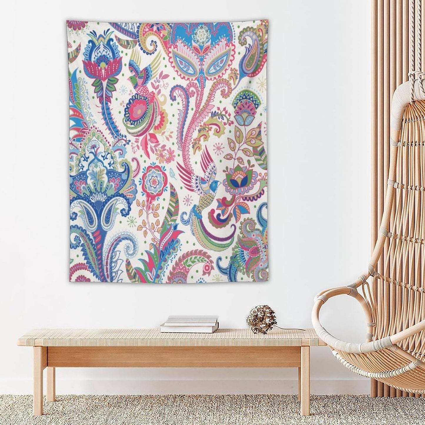 Boho Floral Tapestry, Abstract Mandala Plant Colorful Floral Home Art Wall Hanging for Bedroom Living Room Dormitory 40x60 Inch