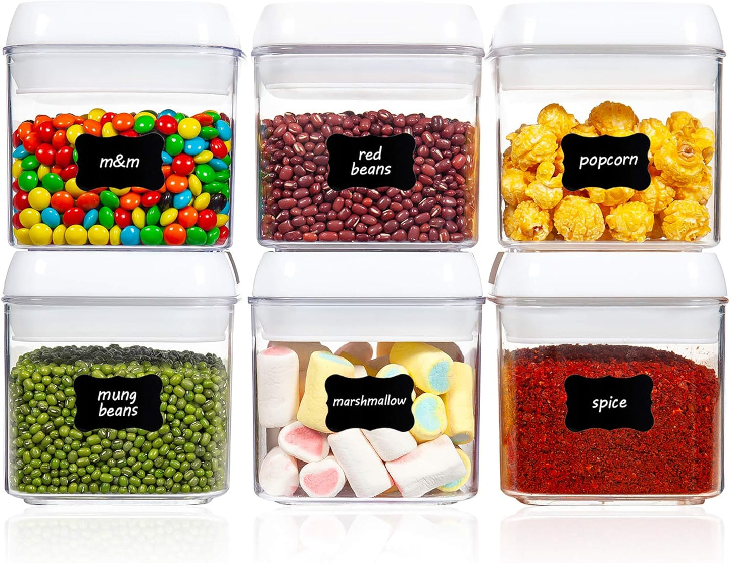 Vtopmart 6 PCS Airtight Food Storage Containers, BPA Free Plastic Snack Containers with Easy Lock Lids, for Kitchen Pantry Organization and Storage, Include 24 Labels, 0.5L