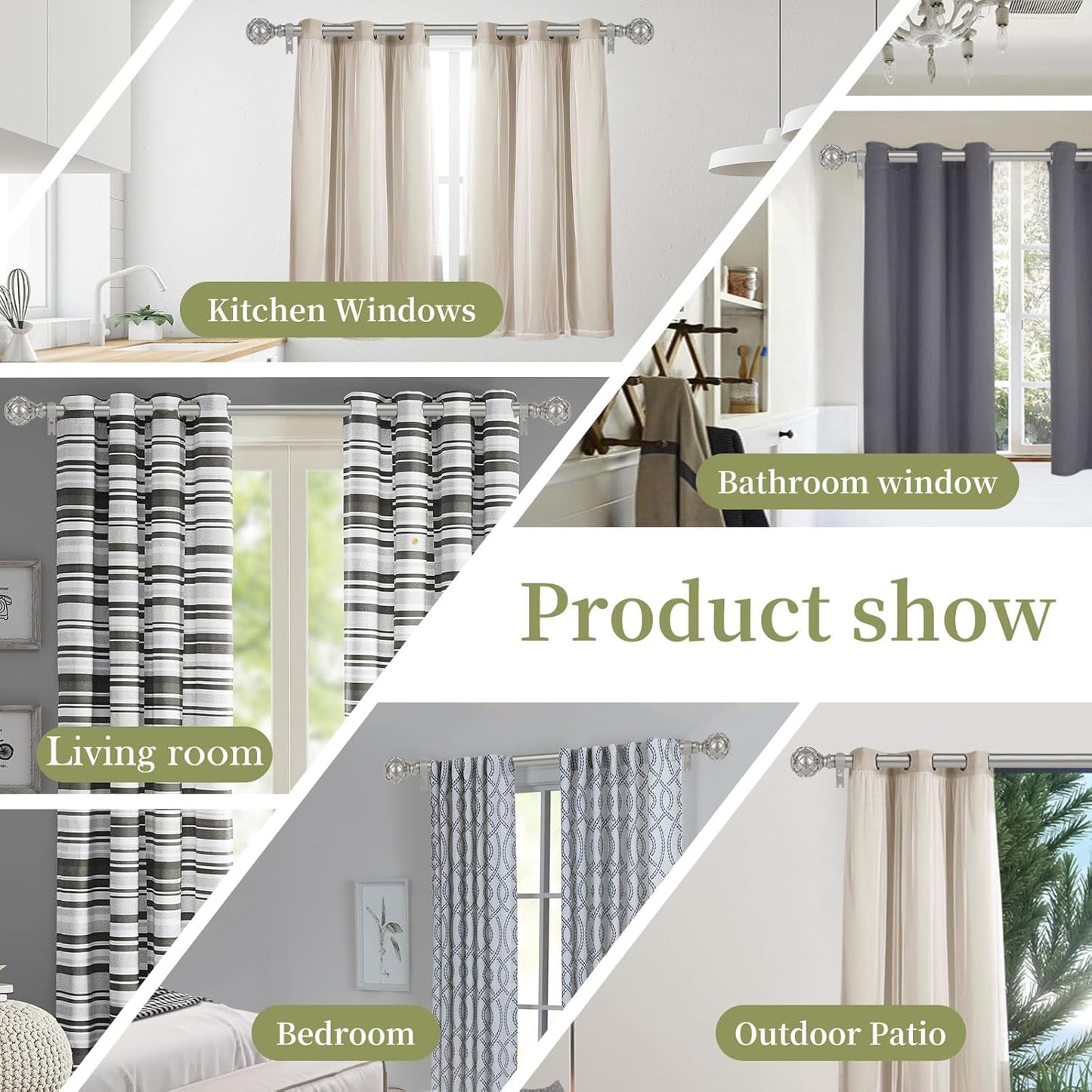 Silver Adjustable Curtain Rods for Windows:66-120 Inch Farmhouse Heavy Duty Curtain Rod for Bedroom Living Room,Boho Decorative Rustic Drapery Rods with Vintage Coastal Finial,Antique Silver