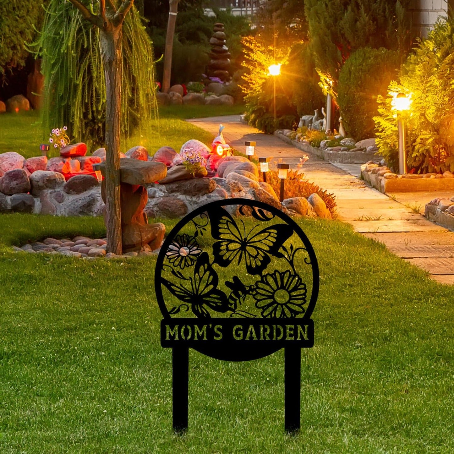 Personalized Butterfly Garden Metal Sign with Stake, Custom Address Plaque Yard Name Sign, Farmhouse Decorations