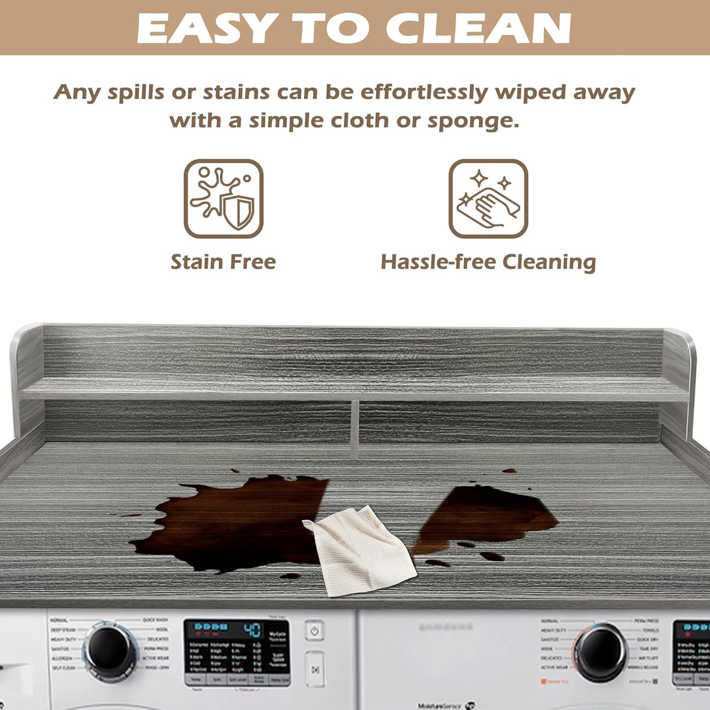 Royxen Laundry Countertop with 2-tier Shelf Universal Fit, Washer and Dryer Countertop with Storage Space, Shelf Height 11.5 Inches, Solid Wood, Eucalyptus