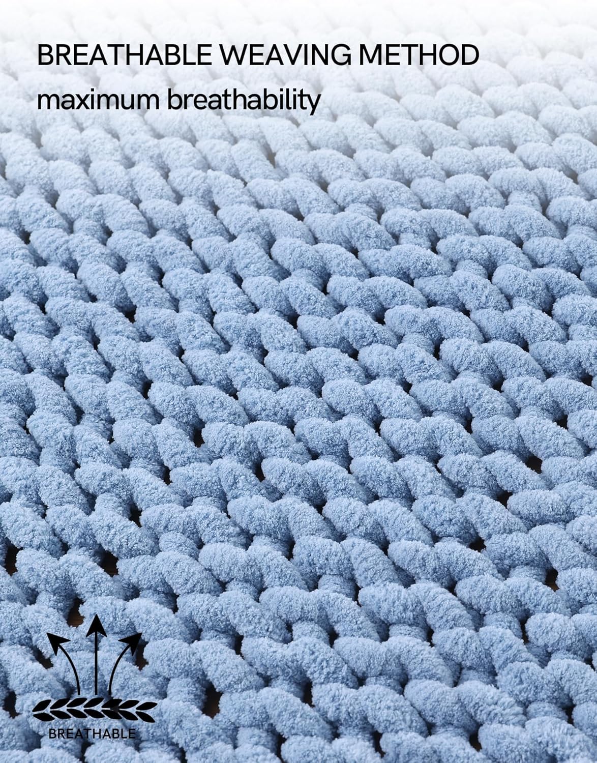 YnM Chunky Throw Blanket, Medium-Weight, Hand Knitted with Chenille Yarn, Skin Friendly, Ventilated and Breathable, Machine Washable, Home Décor Piece for Couch Sofa and Bed (Chambray Blue 30x40 Inch)