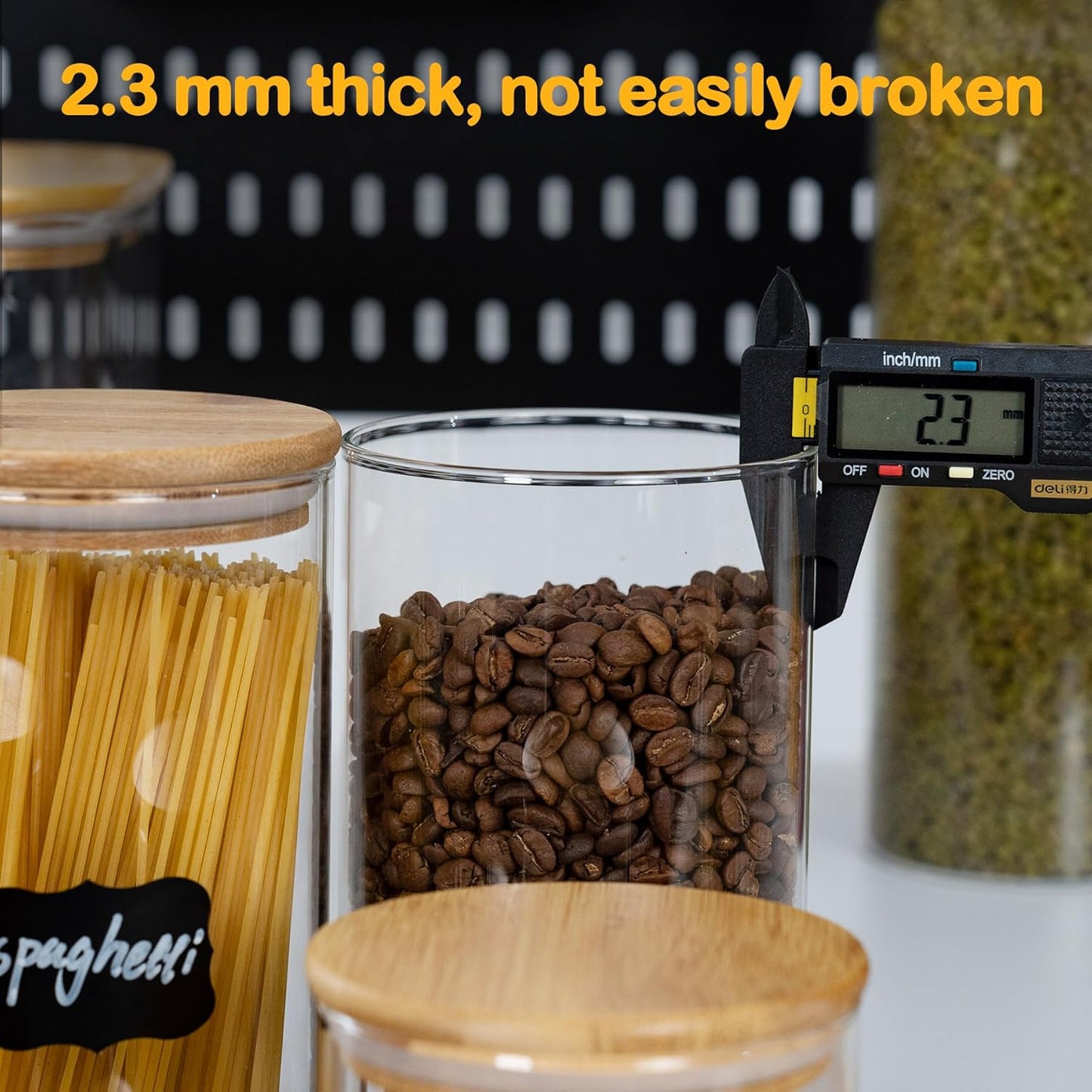 22oz Straight cylindrical Airtight Storage Jars with Bamboo Lid Set of 6 Storage Container Stackable Spice Jar, Kitchen Canister for Sugar, Tea, Cookies and Coffee beans (with Black Lable)