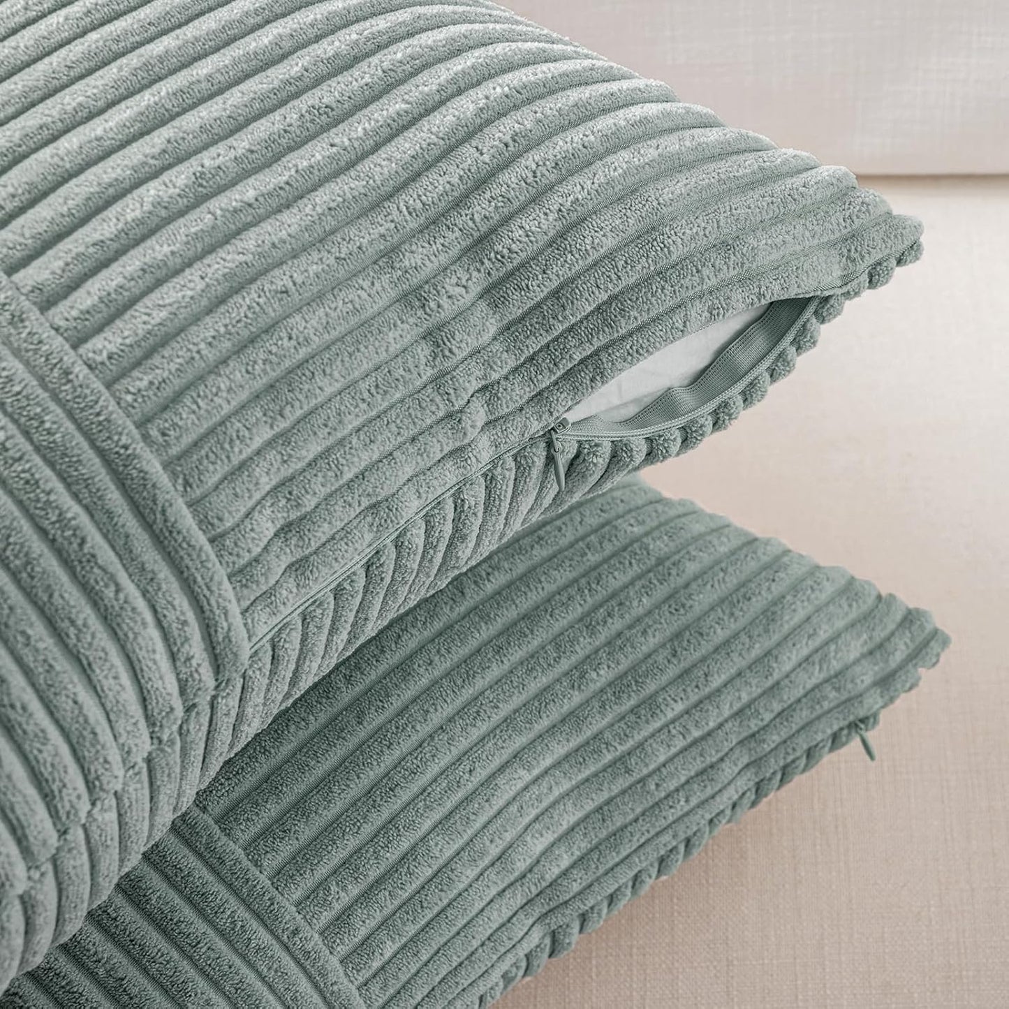 Fancy Homi 2 Packs Grey Blue Long Lumbar Decorative Throw Pillow Covers 12x24 Inch for Couch Bed Sofa, Rustic Farmhouse Boho Home Decor, Soft Striped Corduroy Rectangle Accent Cushion Case 30x60 cm