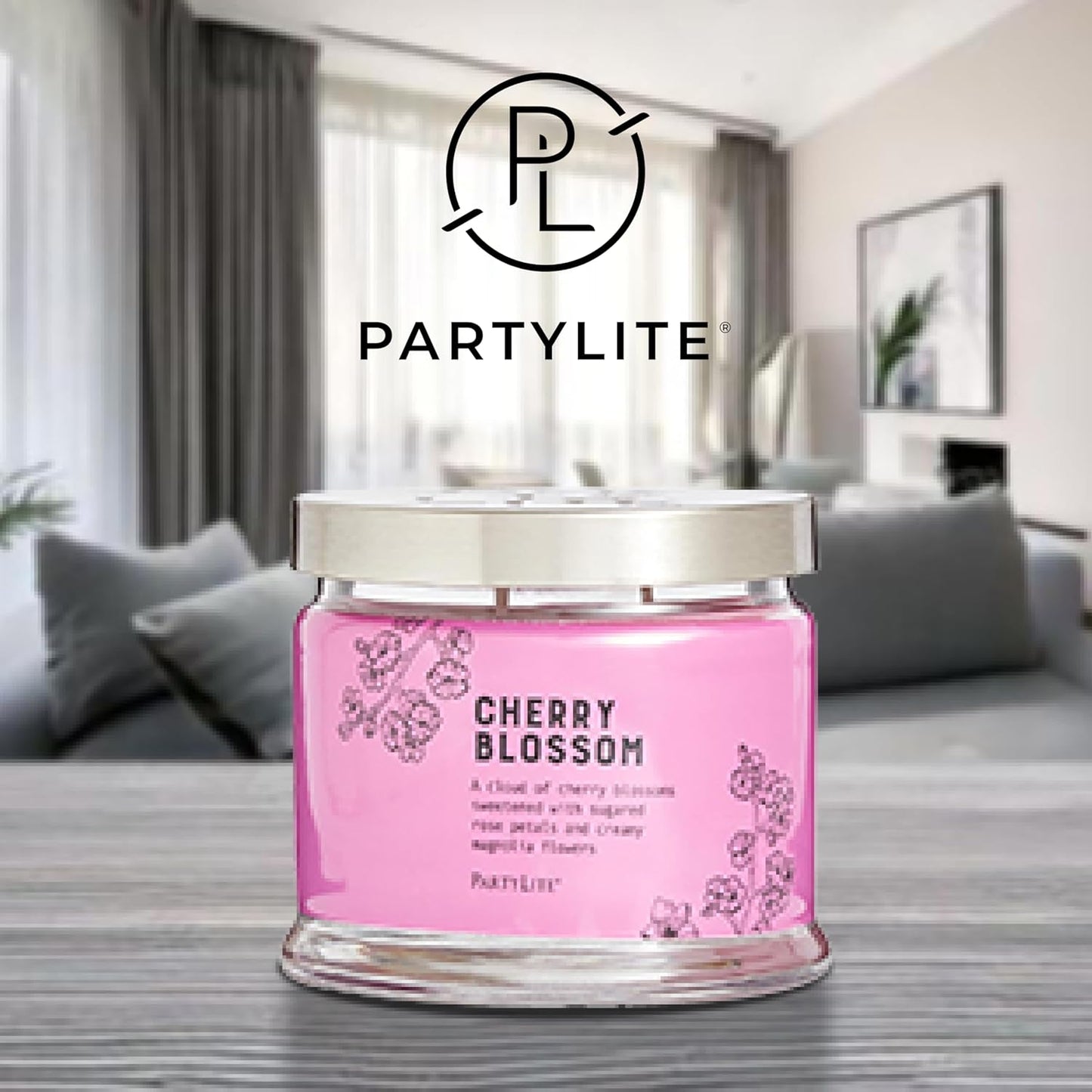 PartyLite 3-Wick Jar Candle, Highly Fragranced Clean Burning Glass Candle, 25-45 Hours Burn Time (Cherry Blossom)