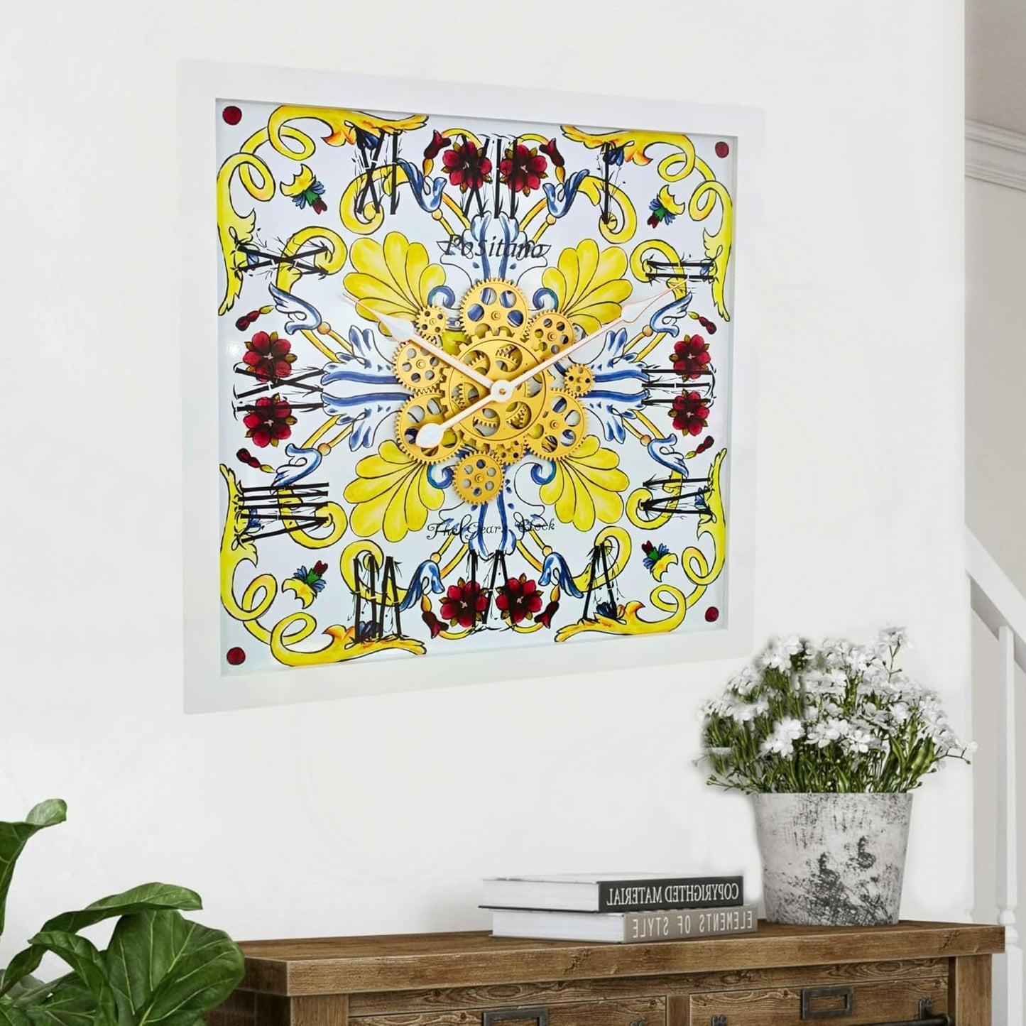 The Gears Clock Wall Clock Italy Collection with Moving Gears (Positano, 24 inches (60 cm))