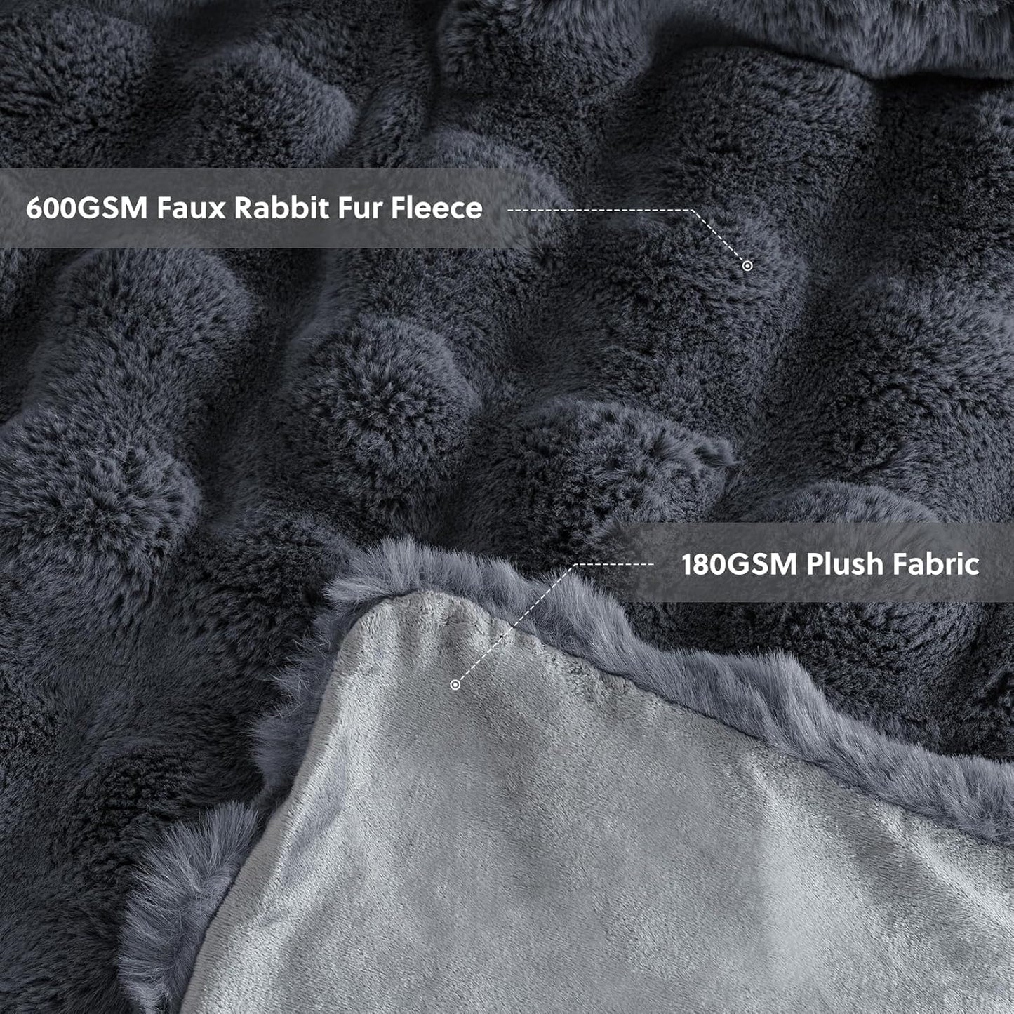 Cozy Faux Fur Throw Blanket for Bed-Warm Fuzzy Throw Blanket, Soft Plush Thick Bubble Blankets for Bedroom and Living Room, Furry Luxury Blanket, 60 x 80, Grey