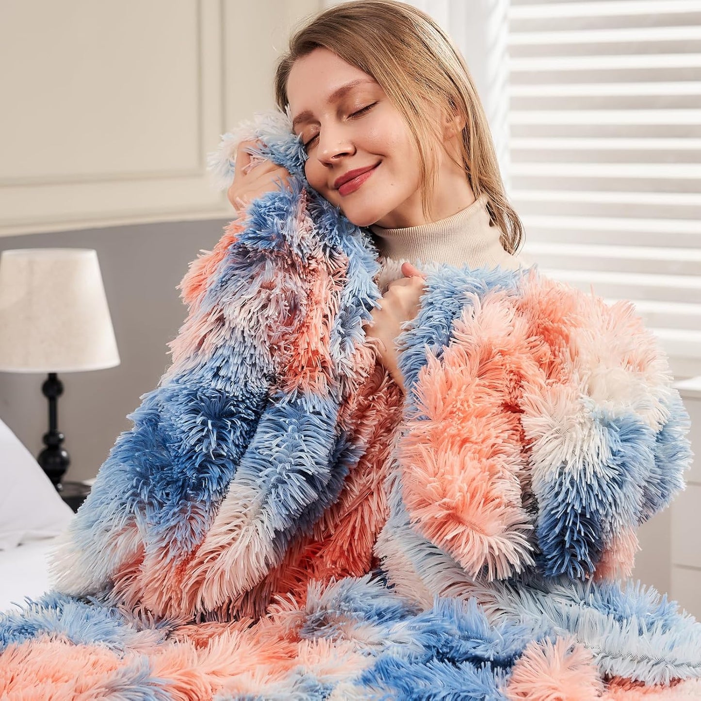GONAAP Fuzzy Faux Fur Throw Blanket Queen Size Tie-dye Sunset Super Soft Cozy Plush Fuzzy Shaggy Blanket for Couch Sofa Bed (Tie-dye Sunset, Queen(90"x90"))