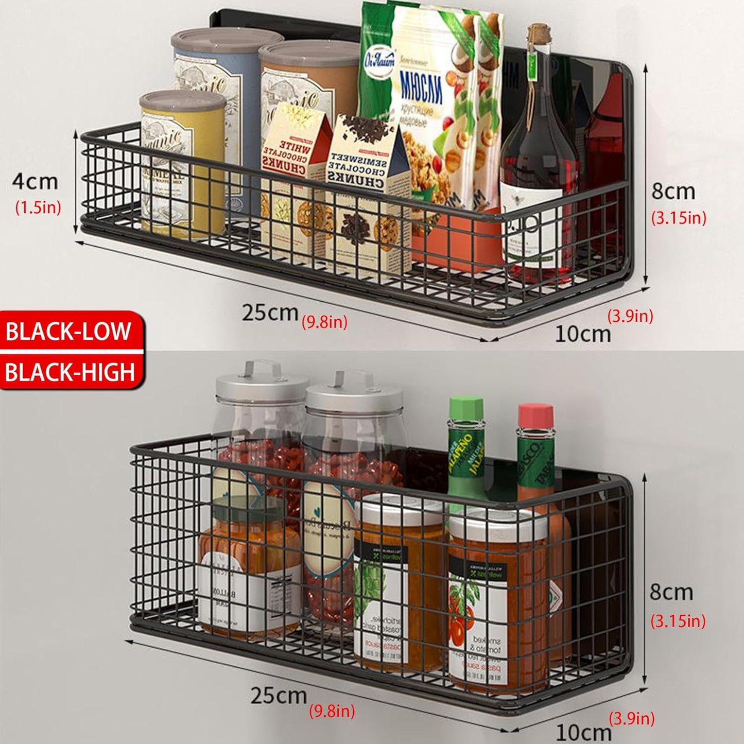 Magnetic Basket Magnetic Fridge Organizer Magnetic Pencil Holder Whiteboard Accessories Home Kitchen Organization (Black-High)
