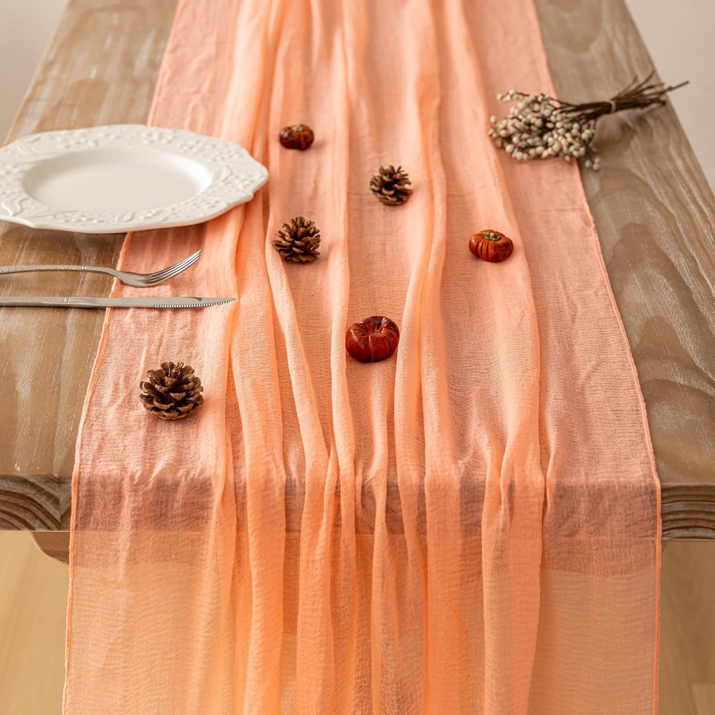 6Pcs Fresh Salmon Cheesecloth Table Runner Gauze 120 Inch 10 FT Boho Cheese Cloth Table Runner for Wedding Baby Shower Bridal Shower Party Sheer Centerpiece Home Decorations