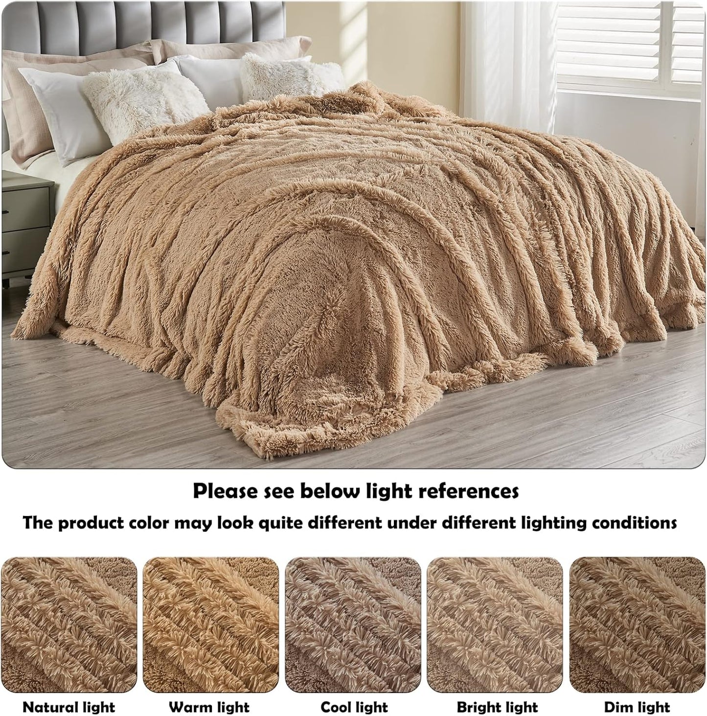 GONAAP Fuzzy Faux Fur Throw Blanket Twin Size Brown Super Soft Cozy Plush Fuzzy Shaggy Blanket for Couch Sofa Bed (Brown, Twin(60"x80"))