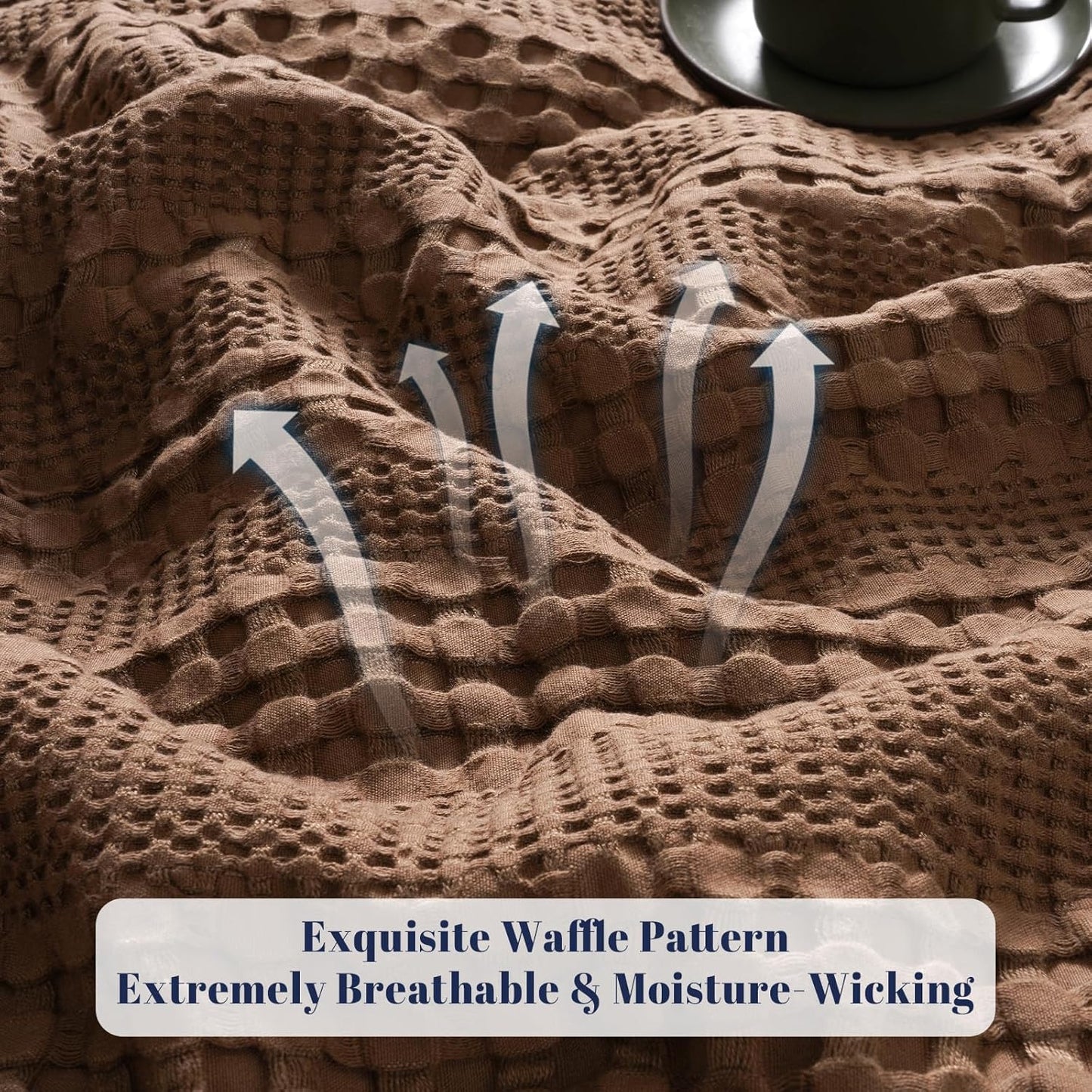 PHF Cooling Waffle Blanket Queen Size, Lightweight 60% Rayon Derived from Bamboo & 40% Cotton Breathable Blanket for Hot Sleepers, Soft and Luxury for Bed Couch and Sofa, 90"x90", Cocoa Brown