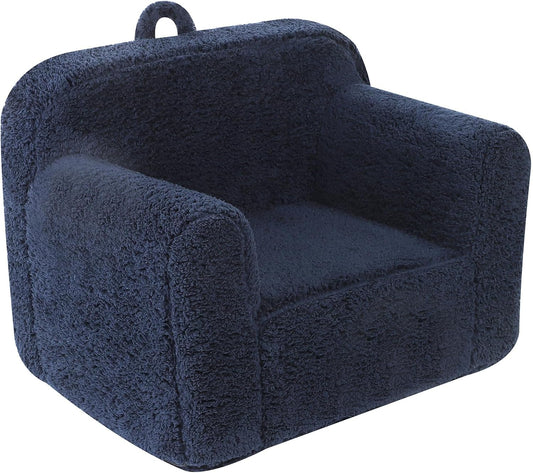 Kids Snuggly-Soft Sherpa Chair, Cuddly Toddler Foam Chair for Boys and Girls, Dark Blue