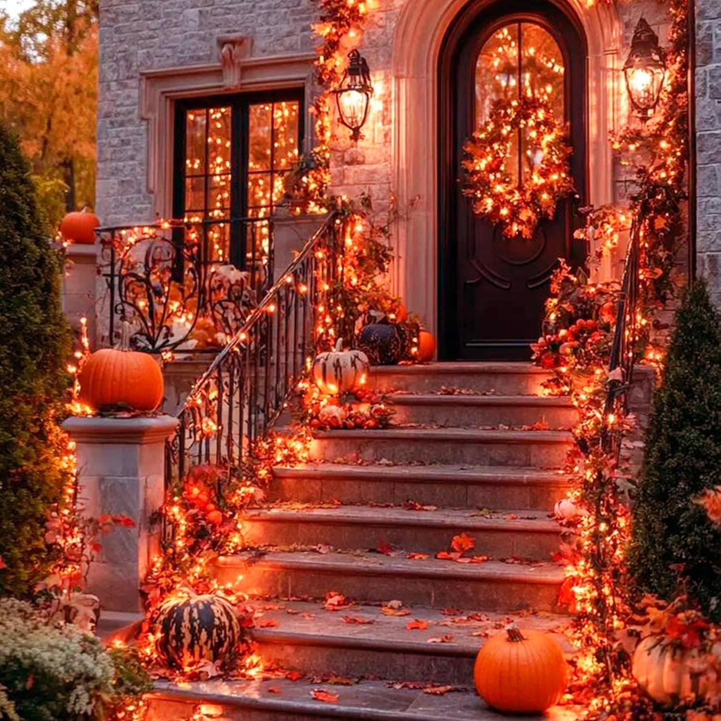 Orange Halloween Tree Lights with Green Wire,13ft 50 Incandescent Bulb Waterproof Fairy Lights，Plug in Mini String Lights for Christmas, Patio, Holiday, Party, Home, Indoor Outdoor Decor