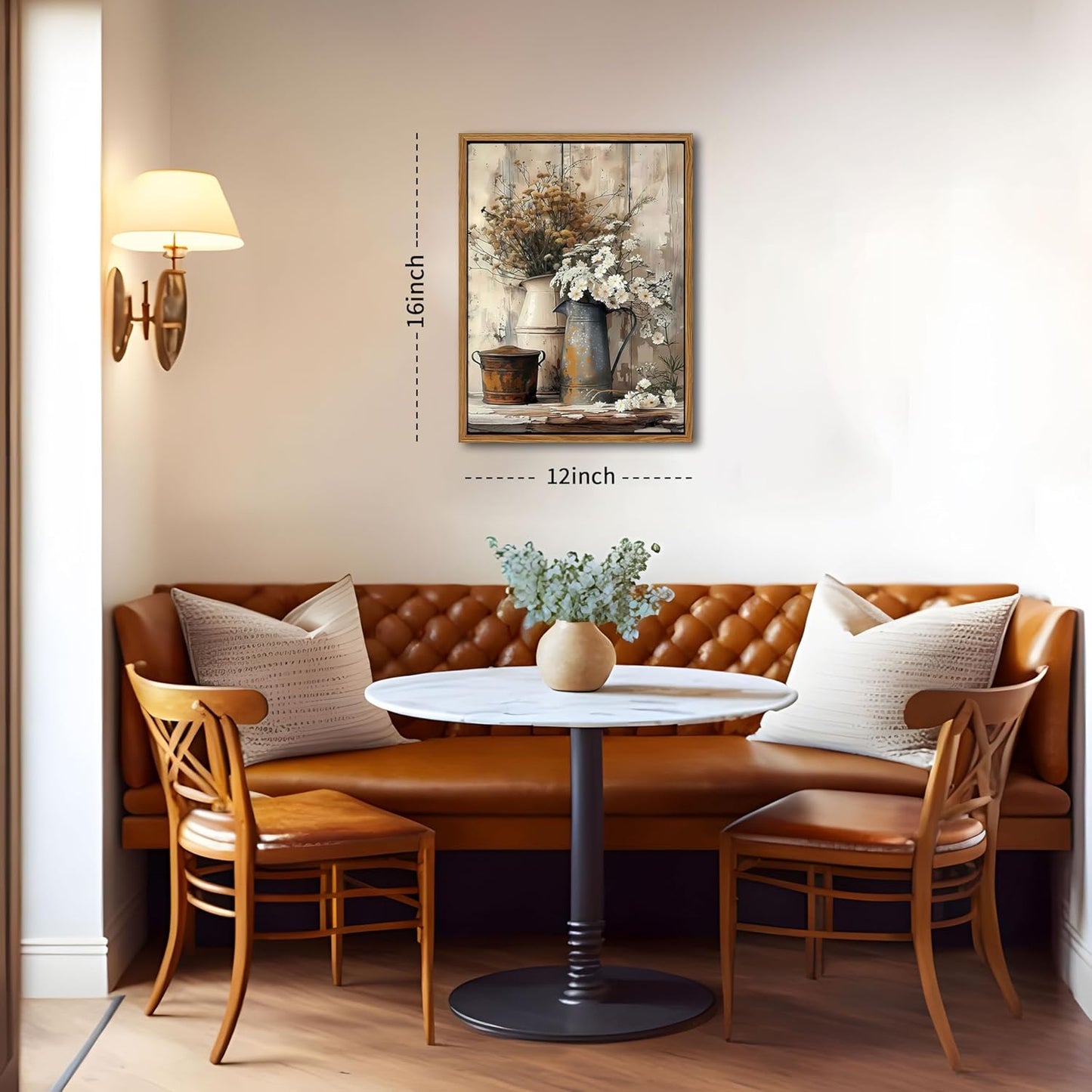 Floating Framed Farmhouse Vintage Canvas Wall Art, Country Floral Daisy Pictures Wall Decor, Wood Grain Art Paintings Poster for Living Room Bedroom Bathroom Rustic Decor 12x16 inch