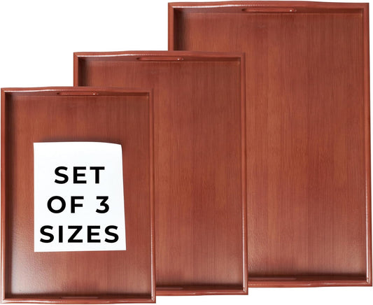 Prosumers Choice Wooden Tray - Dark Wood Serving Trays with Handles - Nesting Design for Space Saving - Wooden Serving Tray for Food, Drinks, Snacks - Set of 3