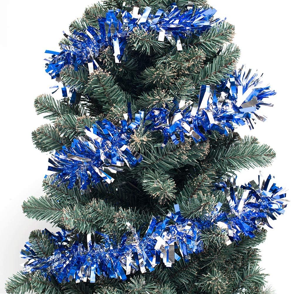 Anderson's Blue & Silver Metallic Tinsel Twist for Trailer Or Golf Cart, 4 inches Wide x 25 ft Long, Christmas, Birthday, Patriotic, Graduation and Holiday Garland Decor for Parties and Parades