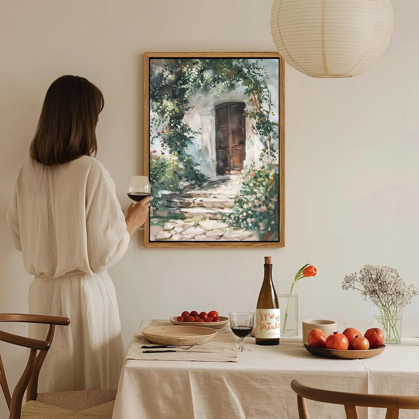 Floating Framed Canvas Vintage Wall Art, Rustic Cottage Spring Garden Oil Paintings Print, Country Floral Pictures Wall Decor for Living Room Bedroom Office Home Decor 16x24 inch